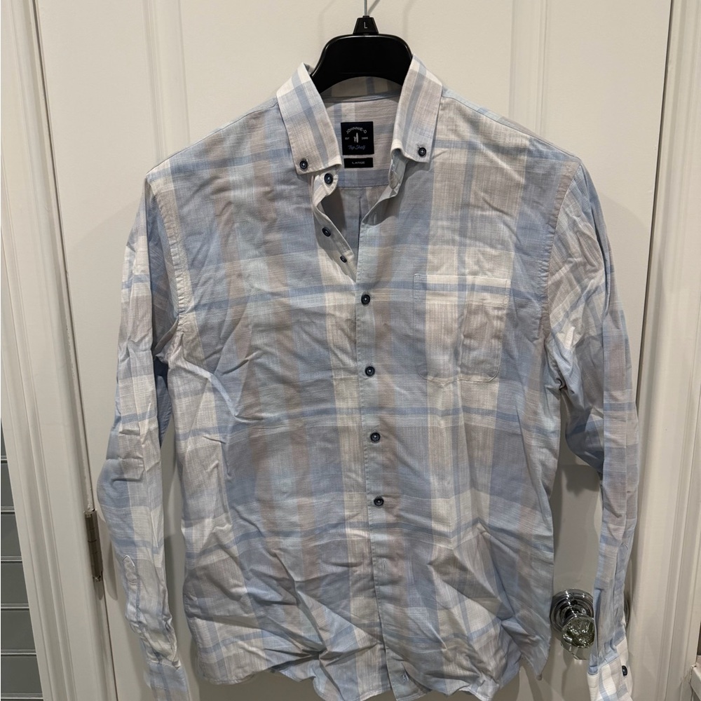 johnnie-O Light Blue and White Plaid Shirt
